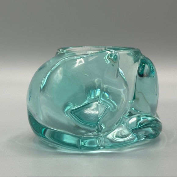 Vintage Teal Indiana Glass Sleeping Kitty Tea Light Holder - Picture 4 of 8